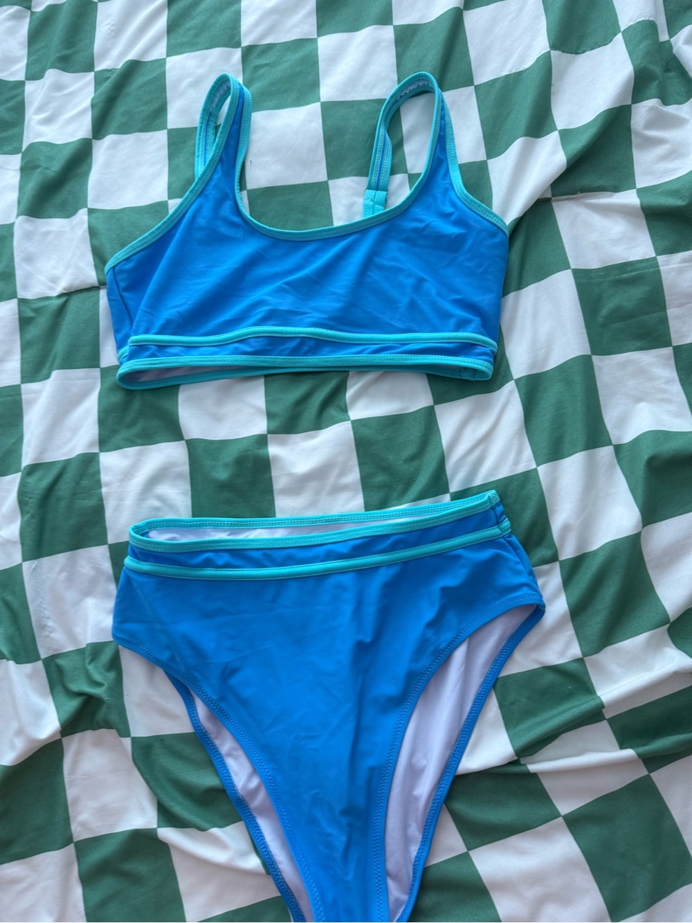 Blue Two-Piece Bikini Set with Teal Trim